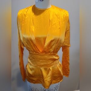 100% Silk Long Sleeve Blouse in Vibrant Yellow